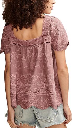 بلوزة نسائية بأكمام رفرفة مطرزة من Lucky Brand in Saudi Arabia