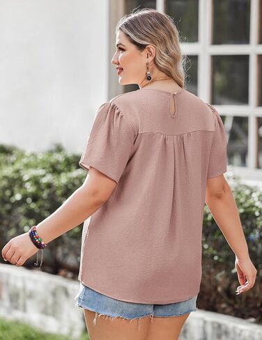 IN'VOLAND Plus Size Womens Summer Tops Crewneck Short Sleeve Shirts Lace Crochet Casual Chiffon Boho Blouses in Saudi Arabia