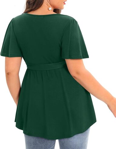 سترة علوية نسائية من Pinup Fashion بمقاس كبير وطباعة زهور وأكمام قصيرة وحزام صيفي وربطة عنق ملفوفة 1X-5X in Kuwait