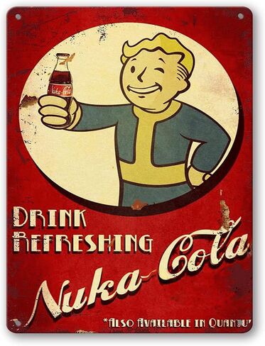 علامة Nuka Cola العتيقة من القصدير - علامات معدنية قديمة ملصق لوحة حديدية ديكور جداري لبار مقهى المنزل المرآب 12 × 17 بوصة / 30 × 43 سم in Kuwait