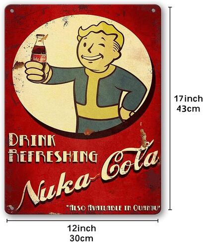 علامة Nuka Cola العتيقة من القصدير - علامات معدنية قديمة ملصق لوحة حديدية ديكور جداري لبار مقهى المنزل المرآب 12 × 17 بوصة / 30 × 43 سم in Kuwait