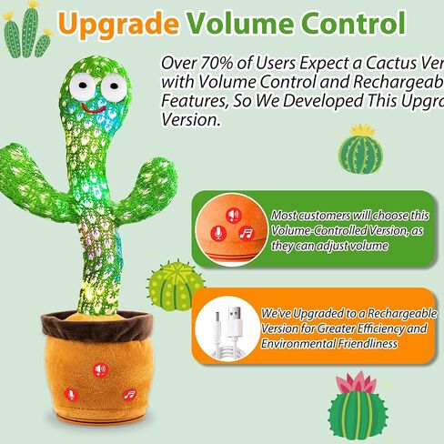 Dancing Talking Cactus Toy, Toddler Baby Toys for Boys Girls Gifts Singing Mimicking Cactus Toy Recording Repeating What You Say Cactus Baby Toy(Rechargeable) in Saudi Arabia