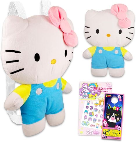 Hello Kitty Plush Backpack for Girls - Hello Kitty Gift Bundle with Hello Kitty Plushie with Adjustable Straps Plus Tattoos, More | Hello Kitty Backpack Set in Saudi Arabia