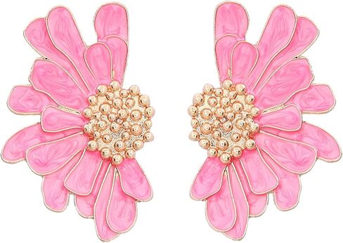 Vintage Daisy Flower Pink Earrings,Exaggerated Oversized Daisy Flower Earrings,Pink Flower Earrings,Wedding Prom Valentine's Day Red Jewelry Birthday Party Wedding Gifts in Saudi Arabia