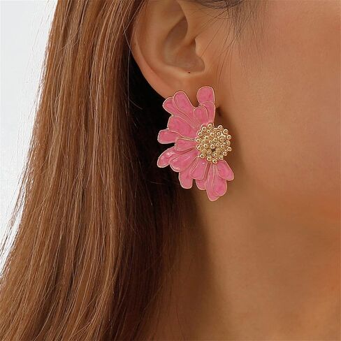 Vintage Daisy Flower Pink Earrings,Exaggerated Oversized Daisy Flower Earrings,Pink Flower Earrings,Wedding Prom Valentine's Day Red Jewelry Birthday Party Wedding Gifts in Saudi Arabia