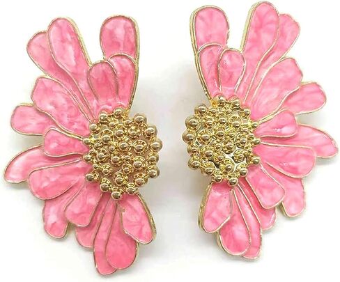 Vintage Daisy Flower Pink Earrings,Exaggerated Oversized Daisy Flower Earrings,Pink Flower Earrings,Wedding Prom Valentine's Day Red Jewelry Birthday Party Wedding Gifts in Saudi Arabia