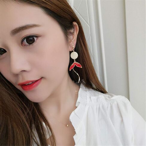 coadipress Goldfish Flower Earrings for Women Girls Chic Enamel Gold Plated Animal Carp Fish Tassel Asymmetric Dangle Drop Hook Earring Jewelry Gift in Saudi Arabia