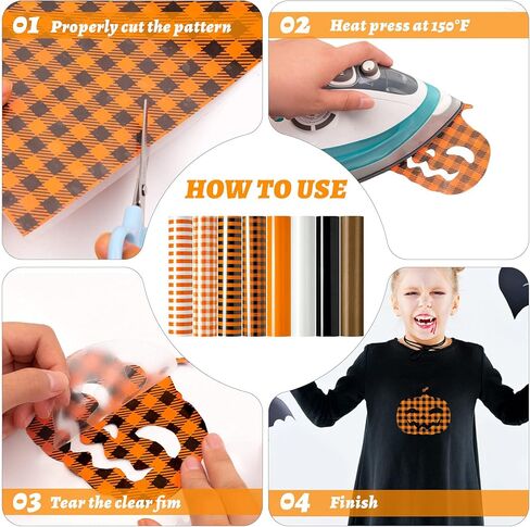 فينيل نقل الحرارة HTV باللون البرتقالي، حديد على الفينيل لعيد الهالوين Cricut، Buffalo Plaid HTV لتزيين الأقمشة والقمصان in Kuwait