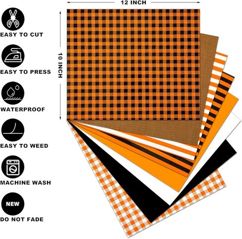 فينيل نقل الحرارة HTV باللون البرتقالي، حديد على الفينيل لعيد الهالوين Cricut، Buffalo Plaid HTV لتزيين الأقمشة والقمصان in Kuwait