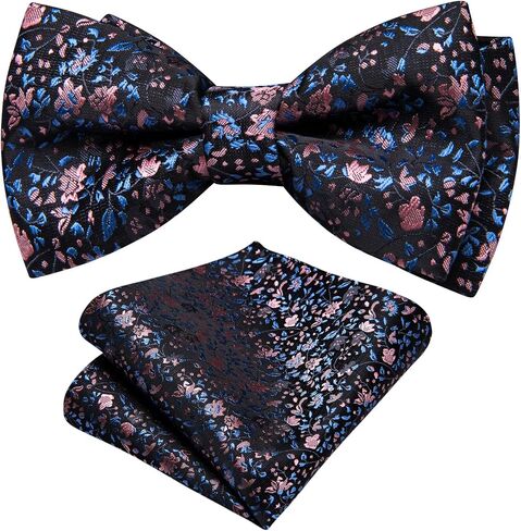 YOHOWA Boys Child Kids Bow ties Paisley Floral Handkerchief Set - Adjustable Pre-Tied Elegant Wedding Party Bowties in Kuwait