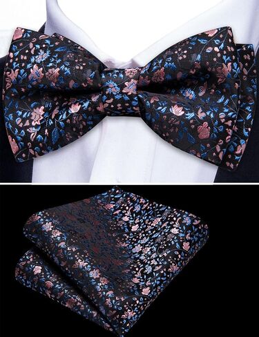 YOHOWA Boys Child Kids Bow ties Paisley Floral Handkerchief Set - Adjustable Pre-Tied Elegant Wedding Party Bowties in Kuwait