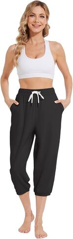 Capri Pants for Women High Waist Joggers Workout Yoga Pants Sweatpants with Drawstring in Saudi Arabia