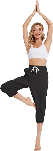 Capri Pants for Women High Waist Joggers Workout Yoga Pants Sweatpants with Drawstring in Saudi Arabia
