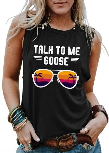 قميص بدون أكمام Talk to Me Goose للسيدات قمصان صيفية بدون أكمام بلون سادة مع قمصان بدون أكمام مطبوعة برسومات مبتكرة in Saudi Arabia