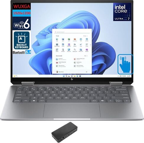 كمبيوتر محمول HP Envy x360 Home & Business 2 في 1 (Intel Ultra 7-155U 12-Core، وذاكرة الوصول العشوائي LPDDR5 16 جيجابايت بسرعة 6400 ميجاهرتز، و2 تيرابايت PCIe SSD، وIntel Graphics، وشاشة لمس عريضة 14.0 بوصة 60 هرتز UXGA (1920x1200)، وWin 11 Pro) مع قاعدة  in Saudi Arabia