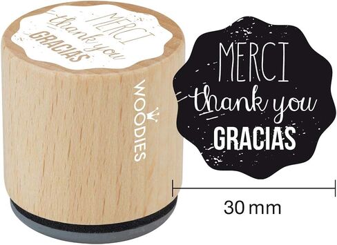 WOODIES® شكرًا لك ختم تحت عنوان "Merci، Thanks You، Gracias"، انطباع 1-3/16 بوصة in Kuwait