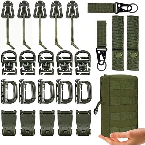 Molle Accessories Kit of 25 Attachments for Molle Backpack, Molle Accessories Kit for 1“ Webbing Strap Tactical Backpack,D-Ring Grimloc Locking Gear Clip,Web Dominator Elastic Strings in Saudi Arabia