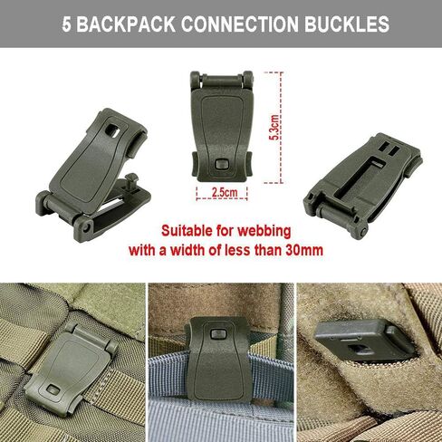 مجموعة إكسسوارات Molle مكونة من 25 مرفقًا لحقيبة الظهر Molle، مجموعة إكسسوارات Molle لحقيبة ظهر تكتيكية بحزام حزام 1 بوصة، مشبك تروس قفل Grimloc على شكل حرف D، سلاسل مرنة على شبكة الإنترنت in Kuwait