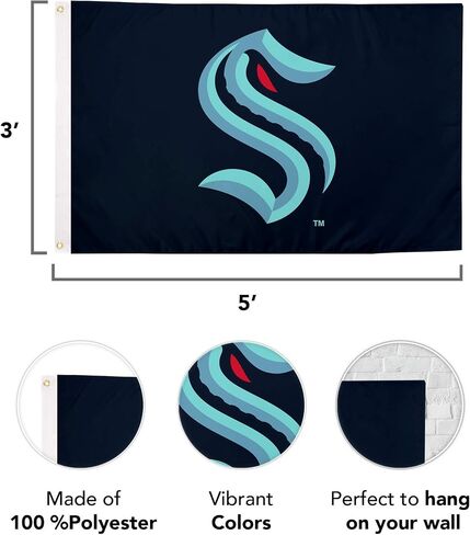 Desert Cactus Seattle Kraken Flag NHL 100% Polyester Indoor Outdoor 3x5 feet National Hockey League Team Flags (Design #1) in Saudi Arabia