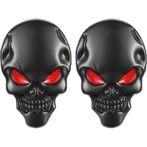 TOMALL 2Pcs Skeleton Skull Logo Devil Death Emblem Badge 3D Metal Decals Stickers Decoration for Cars Trucks Motorcycle Mobile Phone Computer Laptop for Men Boy(Black Red)