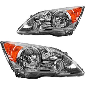 PHILTOP Headlight Assembly, Chrome Headlights Replacement Compatible with 2007 CR-V,2008 CR-V,2009 CR-V,2010 CR-V Amber Reflector Clear Lens Color