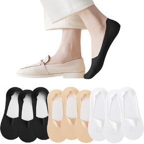 9 pairs Thin No show socks womens Summer Low Cut Liner Non Slip invisible socks black, white, and beige Size 5-8
