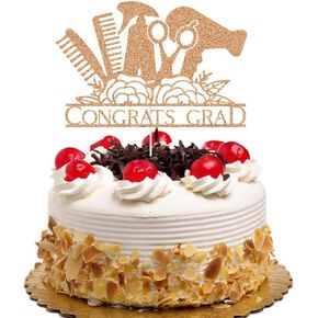 Glitter Barber Congrats Grad Cake Topper, Hairdresser Graduation Party Decorations, Barber School Graduate Cake Decor, Congrats Hairstylist Cake Toppers, Rose Gold