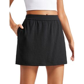 CRZ YOGA Comfy Ribbed Casual Skirts for Women A Line Sweat Lounge Work Athletic Skorts with Shorts Pockets