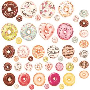Maydahui 4 Sheet (48 Counts) Donuts Wall Decal Dessert Wall Stickers 11inch Kawaii Food Decor Nursery Christmas Home Decorations