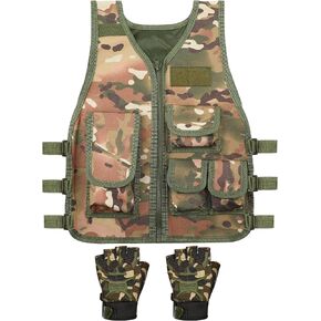 SATINIOR Kids Boys Children Outdoor Vest with Half Finger Fingerless Short Gloves Mitten Black Army Green Breathable for Kids