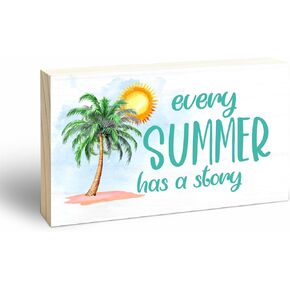 Wooden Block Sign - Every Summer Has A Story - 3"X5" Pine Wood Plaque, Home & Office Decorations, Housewarming Gift, Table, Shelf, Desk Decor & Accessories - B14