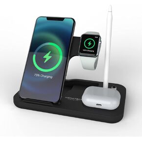 NemaTech Foldable & Portable Mobile 4-in-1 Wireless Charging Station, Fast Charging for Apple Watch, AirPods, Apple Pencil, iPhone 14/13/12/11/XR, Samsung Galaxy S Series(22/21/20/10/9)