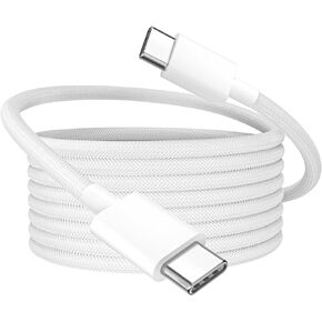Quntis USB C Cable, USBC to USBC Fast Charging Cable Nylon Braided (3ft 60W, 1-Pack) for iPhone 15/Pro/Plus/Pro Max, iPad Mini 6/Pro 2021/Air 4, MacBook Pro 2020, Samsung Galaxy S23 and More (White)