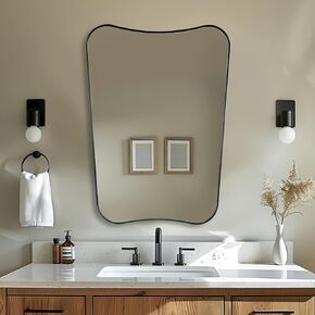 ANDY STAR Bathroom Vanity Mirror, Brushed Gold Mirror for Wall, 22x30 Irregular Wall Mirror, Gold Asymmetrical Mirror in Stainless Steel Metal Frame for Bathroom, Bedroom, Living Room, Mantel