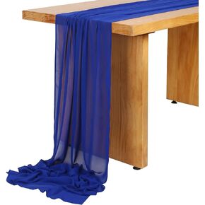 SHERWAY 27 x 120 Inch Royal Blue Chiffon Wedding Table Runner, Soft Semi Sheer Table Runner Overlay, Rustic Wedding Bridal Shower Baby Shower Decoration