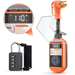 Smart RV Surge Protector 50 Amp Waterproof，12000 Joules with LCD Display，RV Circuit Analyzer with Waterproof Cover, RV Power Voltage Protection Guard Camper Accessories for Travel Trailers