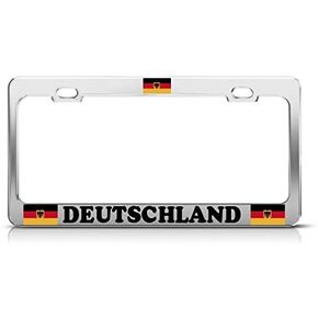 Chrome GERMANY GERMAN Flag DEUTSCHLAND SOCCER Sport Racing Stainless Steel License Plate Frame Cover Universal (1)