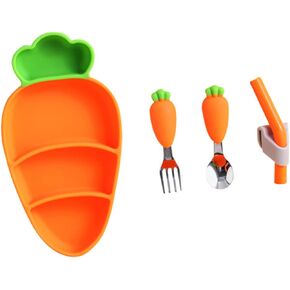 1 Set Carrot Plate Dinner Plates Ceramic Toddler Spoons Toddler Plates with Porcelain Rice Bowl Toddler Utensils Kid Plates Grid Plate 304 Stainless Steel Child Modeling