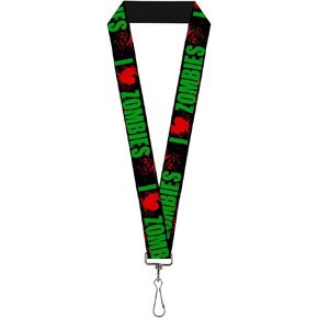 Buckle-Down Lanyard-1.0"-I Heart Zombies Black/Green/red Splatter