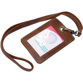 Hide & Drink, Vertical ID Badge Holder with Card Slot, Detachable Neck Lanyard, Business, Office & Work Accessories, Full Grain Leather, Handmade, Bourbon Brown