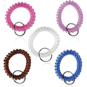 BIHRTC Pack Of 5 Colorful Spring Spiral Coil Keychain Coil Bracelets Stretchy Keychain Key Chain Bracelet Wrist Coil Key Chain Wrist Band Key Ring Wrist Key Holder Keychain Wrist Random Color