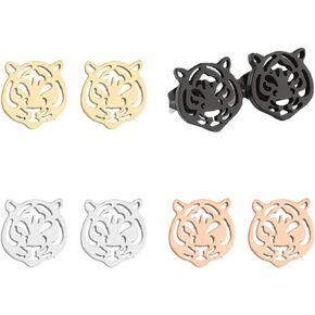 Stainless Steel Animal Stud Earrings for Women Teen Girls Simple Tiger Head Stud Earrings Punk Hollow Animal Cartilage Pierced Hypoallergenic Studs Earring Fashion Jewelry Gifts