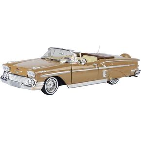 Toy Cars 1958 Chevy Impala Convertible Lowrider Light Brown with Cream Interior Get Low Series 1/24 Diecast Model Car by Motormax 79025