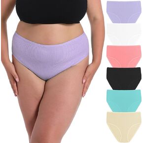 Umiehary 6 Pack High Wasit Women Sport Breathable Stretchy Colorful Briefs Ribbed Cotton Panties