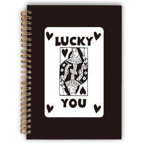 Retro Trendy Lucky You Queen Black Heart Spiral Notebook,Laminated Hard Cover,College Ruled 5.5×8.3 Inches,Journal Notebooks for Journaling Writing Work Office College,Gifts