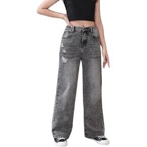 Floerns Girls Colorblock High Waist Ripped Jeans Destroyed Denim Pants