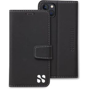 SafeSleeve EMF Protection Anti Radiation iPhone 15 Plus Case, RFID EMF Blocking, Card Holder Wallet, Vegan Leather, Adjustable Stand Cell Phone Case, for Women & Men (Grey)