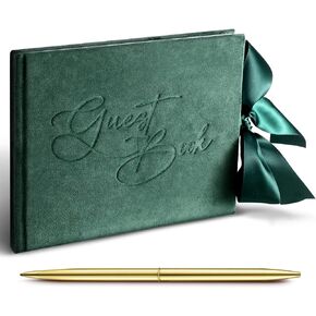 Panelee Wedding Guest Book with Pen Green Velvet Guest Book Wedding Reception 144 Page Sign in Book Wedding Memory Book Elegant Guest Book for Wedding Party Bridal Baby Shower Guest Visitor