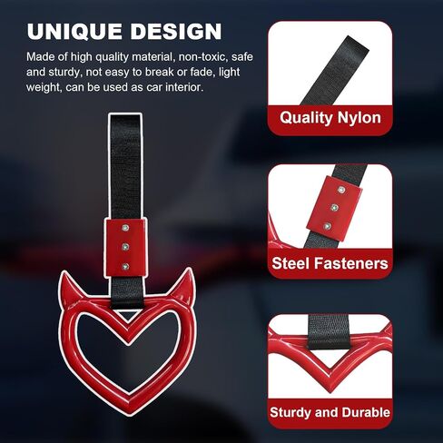 2 PCS Heart Shaped Handle Rings, Devil Heart Car Handle Hand Strap, Auto Rear Bumper Warning Drift Charm Rings (Black) in Saudi Arabia