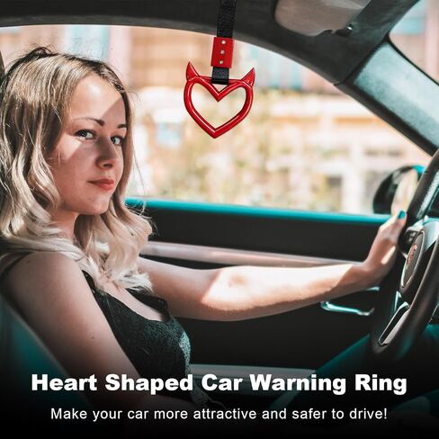 2 PCS Heart Shaped Handle Rings, Devil Heart Car Handle Hand Strap, Auto Rear Bumper Warning Drift Charm Rings (Black) in Saudi Arabia